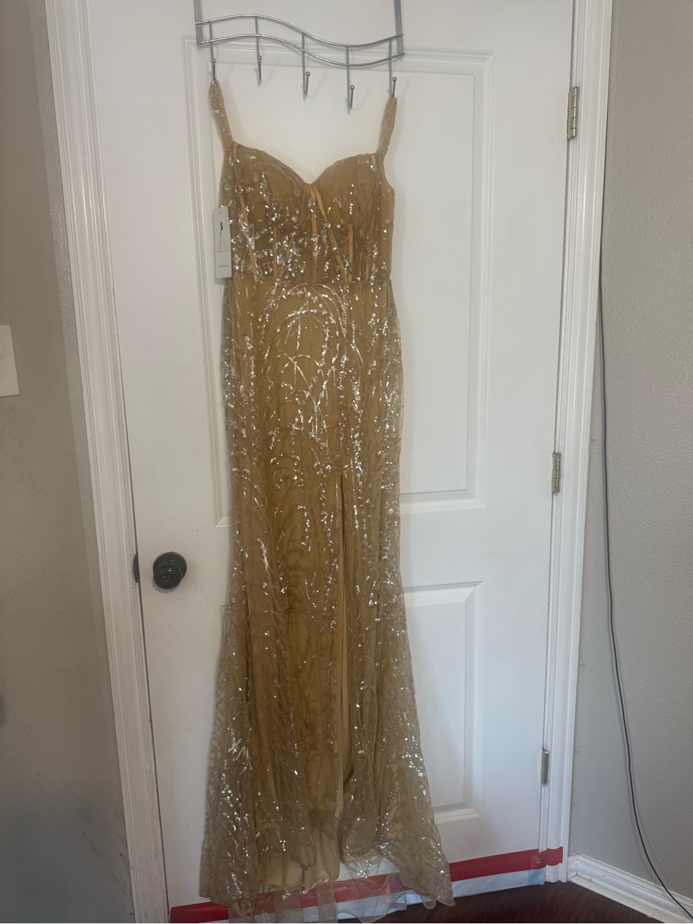 Gold Sequin Spaghetti-Strap Maxi Dress